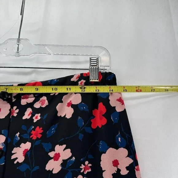 Lily Black A-Line Skirt Womens S Button Front Elastic Waist Floral Black Orange - Picture 6 of 9